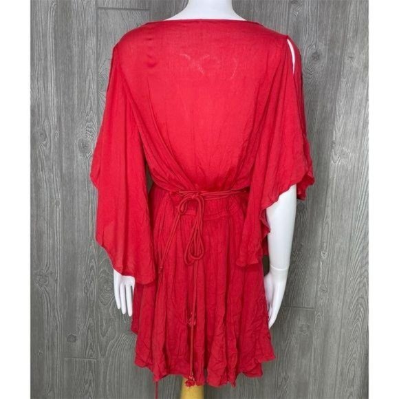 Free People Cora Coral Red Embroidered flutter sleeve beach summer Dress XS - Picture 8 of 10